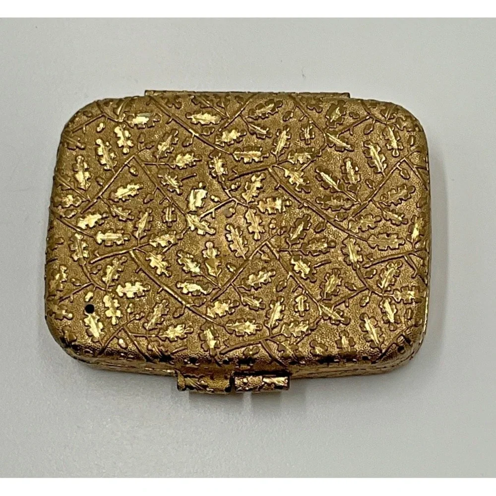 Vintage Gold Metal Trinket Box‎ with Mirror Oak Leaf Design